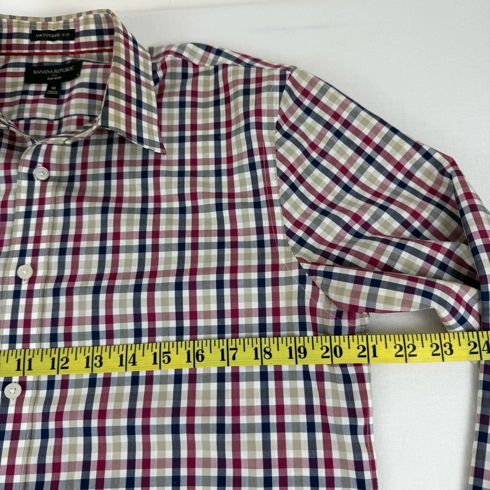 Banana Republic Untucked Fit Non-Iron, Slim Fit M Red/White/Blue Button-up Shirt
